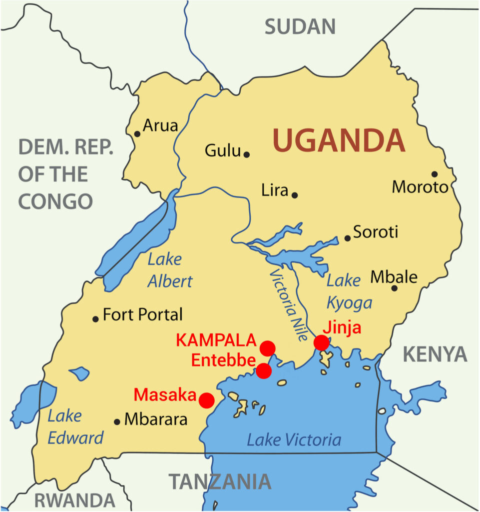 Uganda map markers X