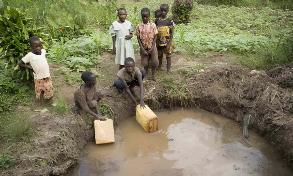 africa children gathering waterX